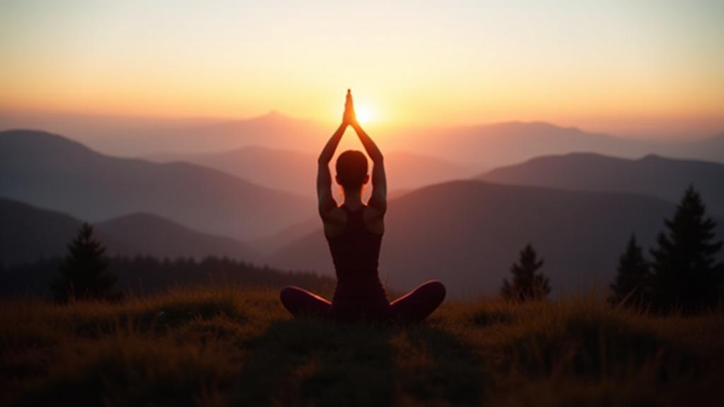 Yoga wellness retreat at mountain sunrise